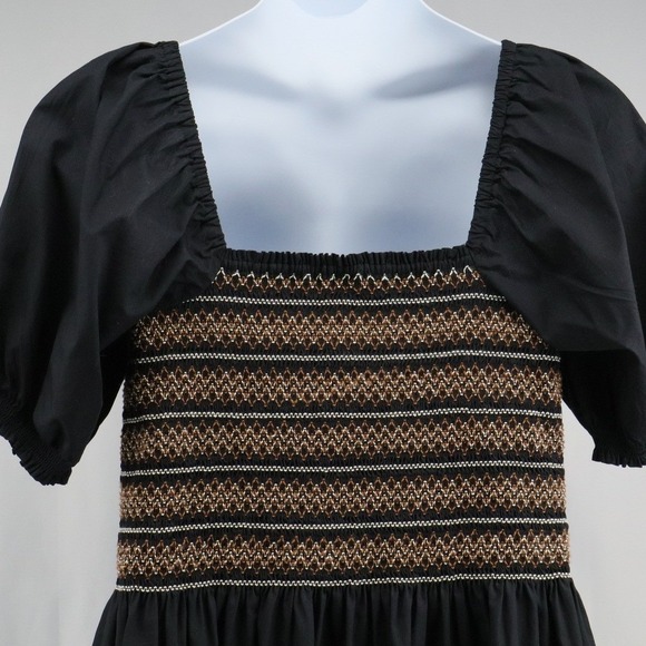 Madewell Poplin Puffed Sleeve Mini Dress Smocked XL Black - Picture 8 of 13